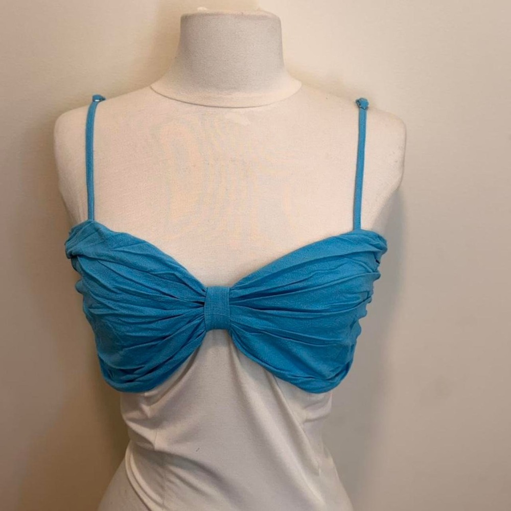 Blue Ruched Bow Crop Top 💙✨‎